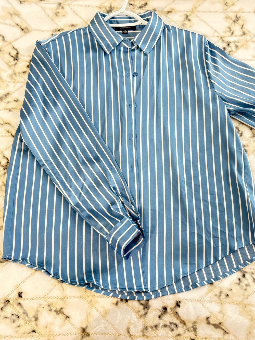 Ambiance Light Blue and White Vertical Stripe Button-Down Shirt